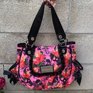 Hot pink skull rose patterned Betsey Johnson purse